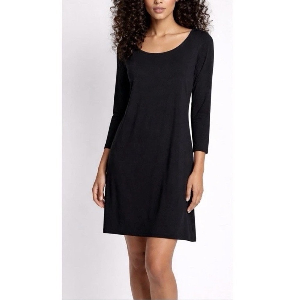 NWT Eileen Fisher Jersey‎ Midi Dress Black Neutral Capsule Staple Stretch Sz PL
